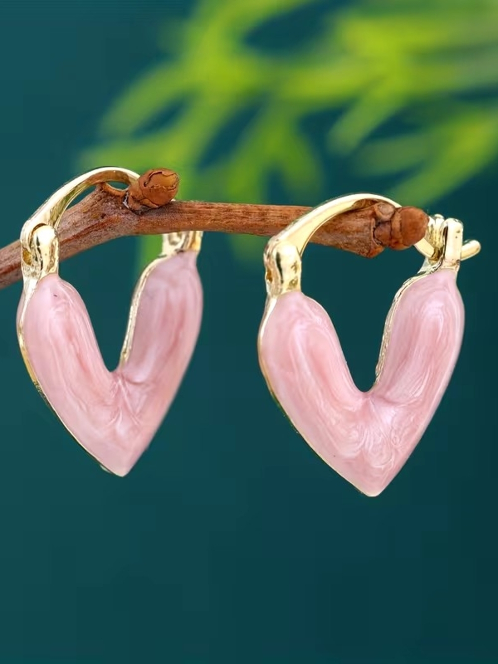 Gold Tone Pink Heart Hoop Earrings - Women's Jewelry